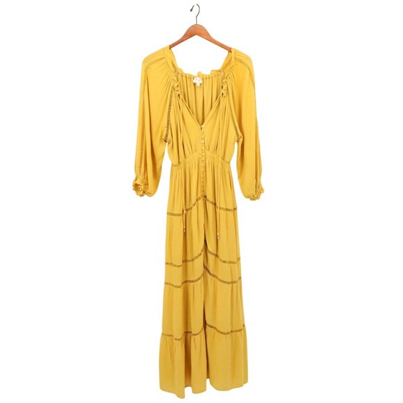 Anthropologie En Elly Sunset Tiered Golden Yellow Maxi Dress S - Picture 4 of 10